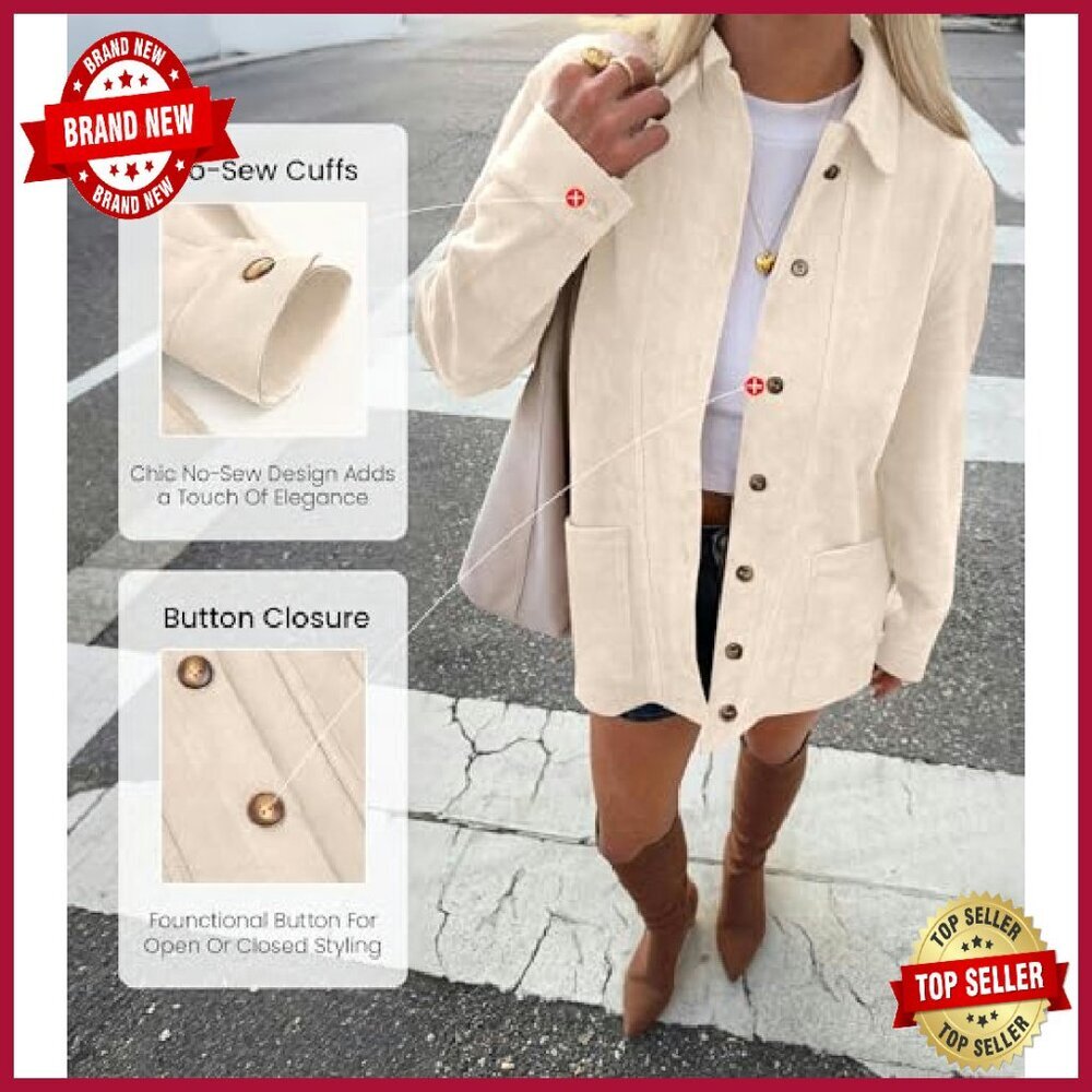 Faux Suede Button-Down Jacket Women's Fall Winter Outerwear Shacket - Picture 5 of 8